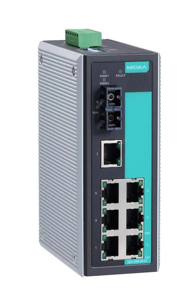 Коммутатор MOXA EDS-308-M-SC, 7×10/100BaseTX, 1×100BaseFX SC, L2, IP30