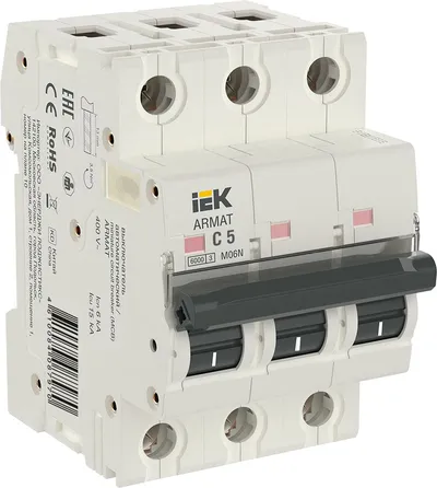 Автоматический выключатель IEK AR-M06N-3-C005 (ARMAT M06N), 3P, C, 5 А, 6 кА, 3 модуля