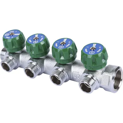 Коллектор STOUT SMB-6849-341204, 3/4", 4 выхода 1/2", с вентилями, 16 бар