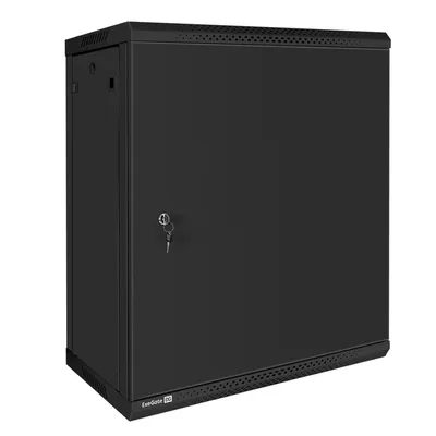 Шкаф телекоммуникационный 19" настенный 15U ExeGate EC-WM-15U.450.M.BLACK (19”, 15U, 600x450x769mm (ШхГхВ), передняя дверь металл, съемные боковые панели, пыле- и влагозащита IP23, черный RAL 9004, 2 коробки)