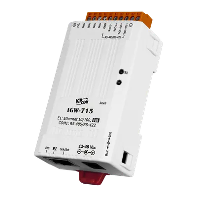 Преобразователь интерфейсов ICP DAS tGW-715 CR, Modbus TCP в RTU/ASCII, RS-422/485, PoE