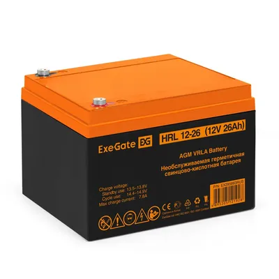 Аккумулятор ExeGate HRL 12-26 EX285663RUS, 12 В, 26 А·ч, AGM, клеммы F3 (болт М5)