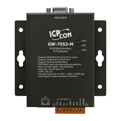 Преобразователь ICP DAS GW-7553-M CR, PROFIBUS — Modbus RTU/ASCII/TCP, 1 порт RS-232, DIN-рейка