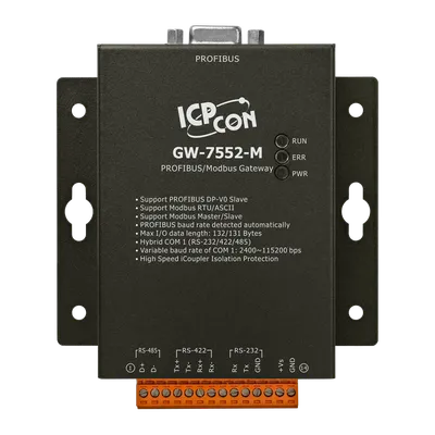 Преобразователь ICP DAS GW-7552-M CR, PROFIBUS DP-V0 в Modbus RTU/ASCII, 1 порт RS-232/422/485, DIN-рейка