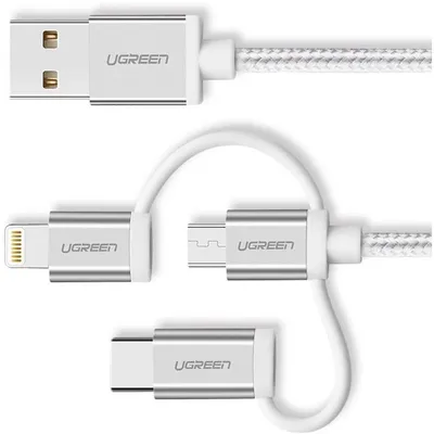 Кабель UGREEN US186 50203, USB 2.0-A — USB-C/micro-USB B/Lightning, 3 в 1, 1,5 м
