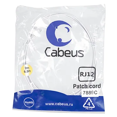 Патч-корд телефонный Cabeus PC-TEL-RJ12-2m, 6p4c, 2 м, белый