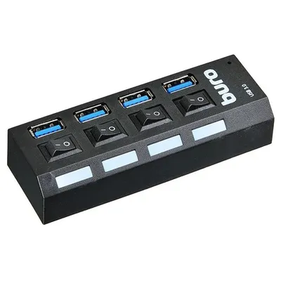 USB-хаб Hama BU-HUB4-U3.0-L, 4×USB 3.0 Type-A, кабель 0.6 м, черный
