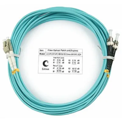 Патч-корд оптический Cabeus FOP-50-LC-ST-10m, duplex LC-ST, 50/125 OM3, 10 м, LSZH
