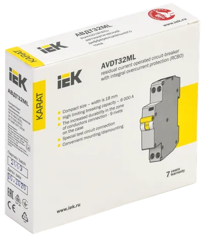 Автоматический выключатель дифференциального тока IEK MVD12-1-032-C-030, C32, 30 мА, 1P