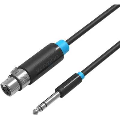 Кабель-переходник Vention BBEBH, Jack 6.3 мм M — XLR F, 2 м, диаметр 6 мм