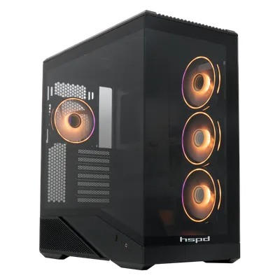 Корпус HSPD F711-TGBK-ARGB, Panoramic Full Tower, ATX/mATX/mITX, TG, 4×120 мм ARGB