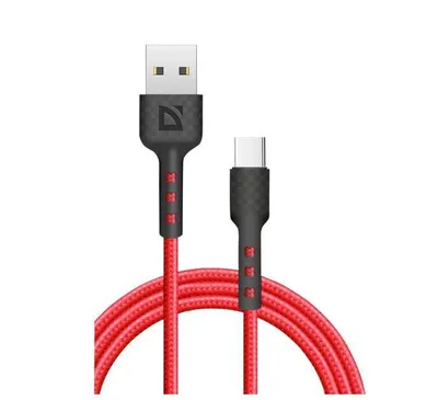 Кабель Defender F181, USB 2.0 (AM) — Type-C, 1 м, 2.4 А, нейлоновая оплетка, красный