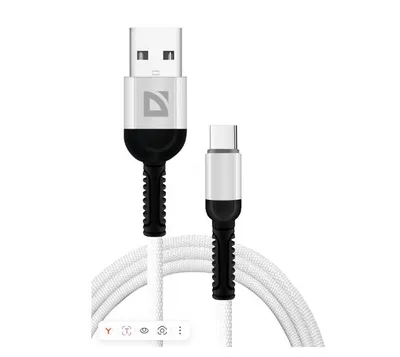Кабель Defender F167, USB 2.0 AM — Type-C, 1 м, 2,4 А, нейлоновая оплётка